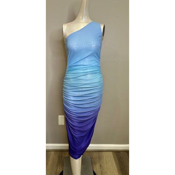NWT Runaway The Label One Shoulder Ruched Sonny Midi Dress Ocean Small $99 - Picture 8 of 9